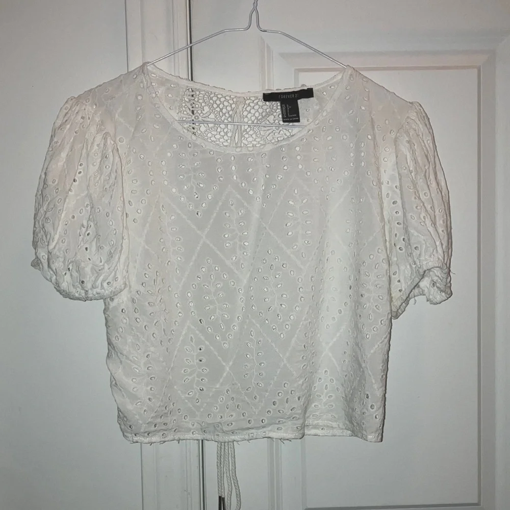 White Eyelet Puff Sleeve Top - Picture 8 of 16